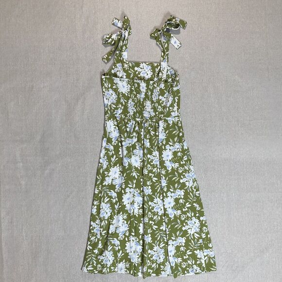 Monteau Los Angeles Chartreuse Green and White Floral Midi Dress - Medium - Picture 2 of 11